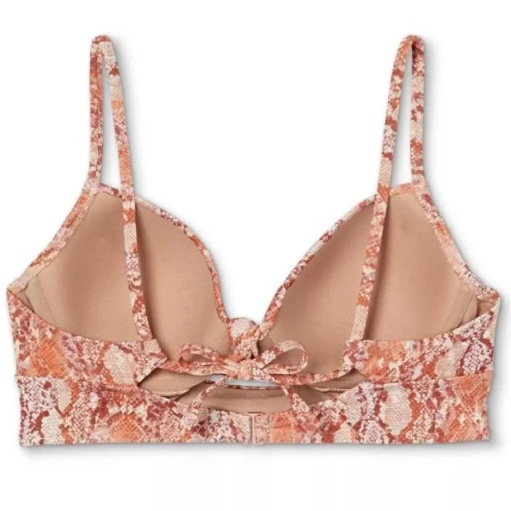 SHADE & SHORE Lurex Snake Print Longline Knot-Front 32B Bikini Top  𓆗  N…